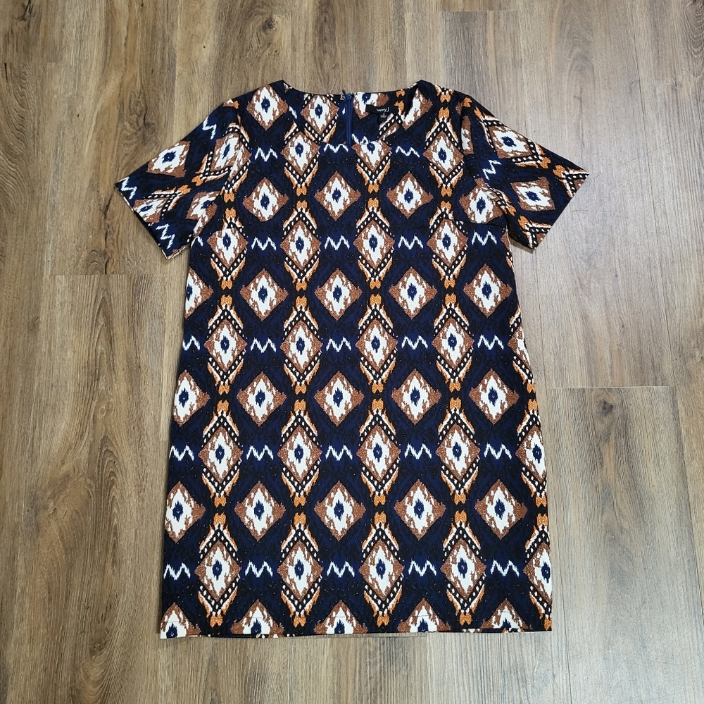 Very J Small Boho Aztec Tribal Print Shift Dress Boutique Geometric Mini